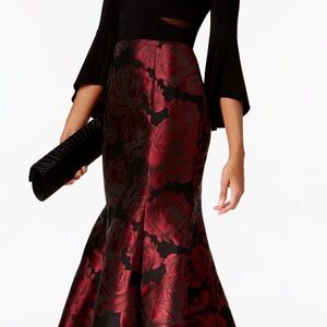 Elegant Black and Red Floral Skirt